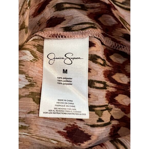 Jessica Simpson Chiffon Boho Print Long Sleeve Top Earth Tones M - Picture 6 of 7